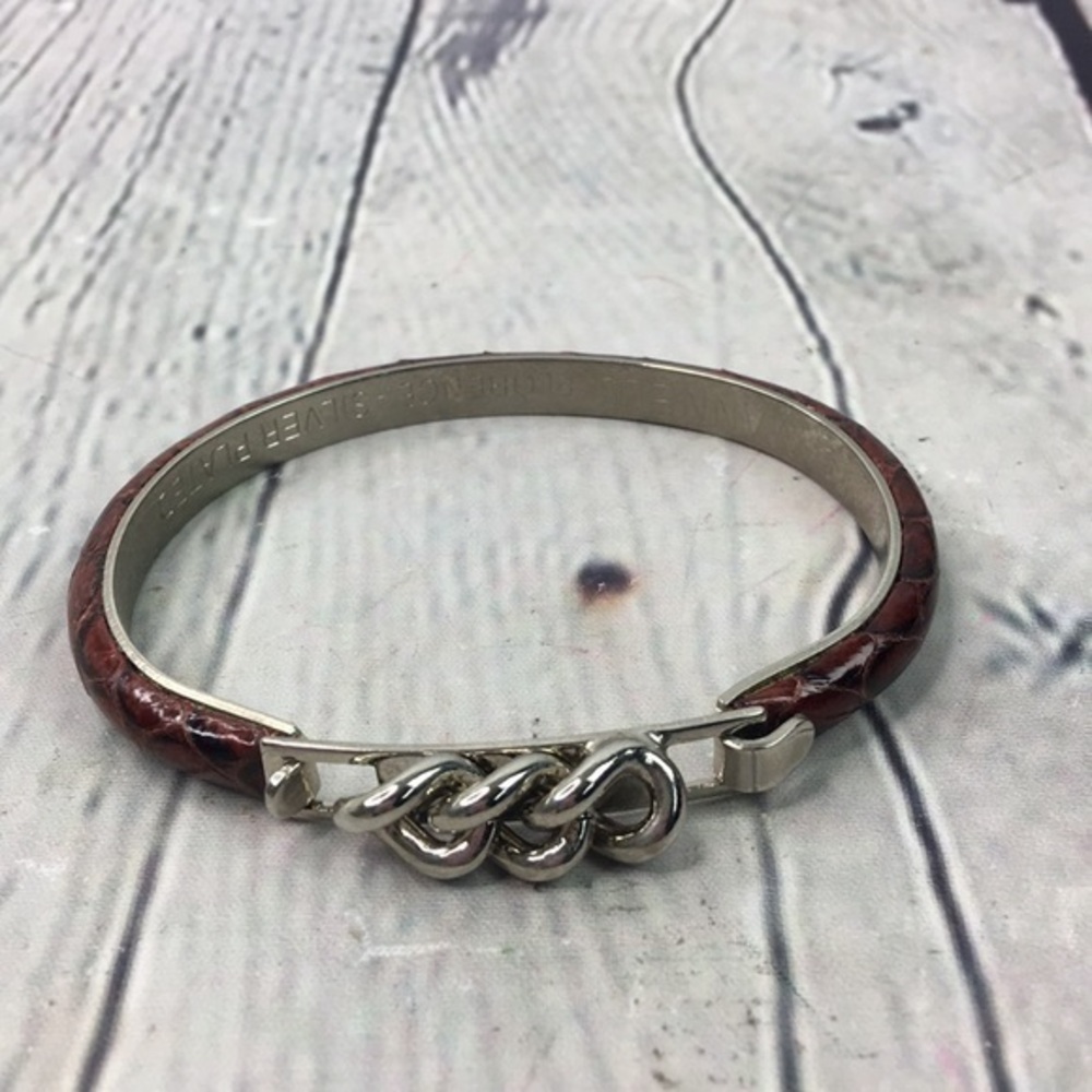 Leather silver plated bangle bracelet
